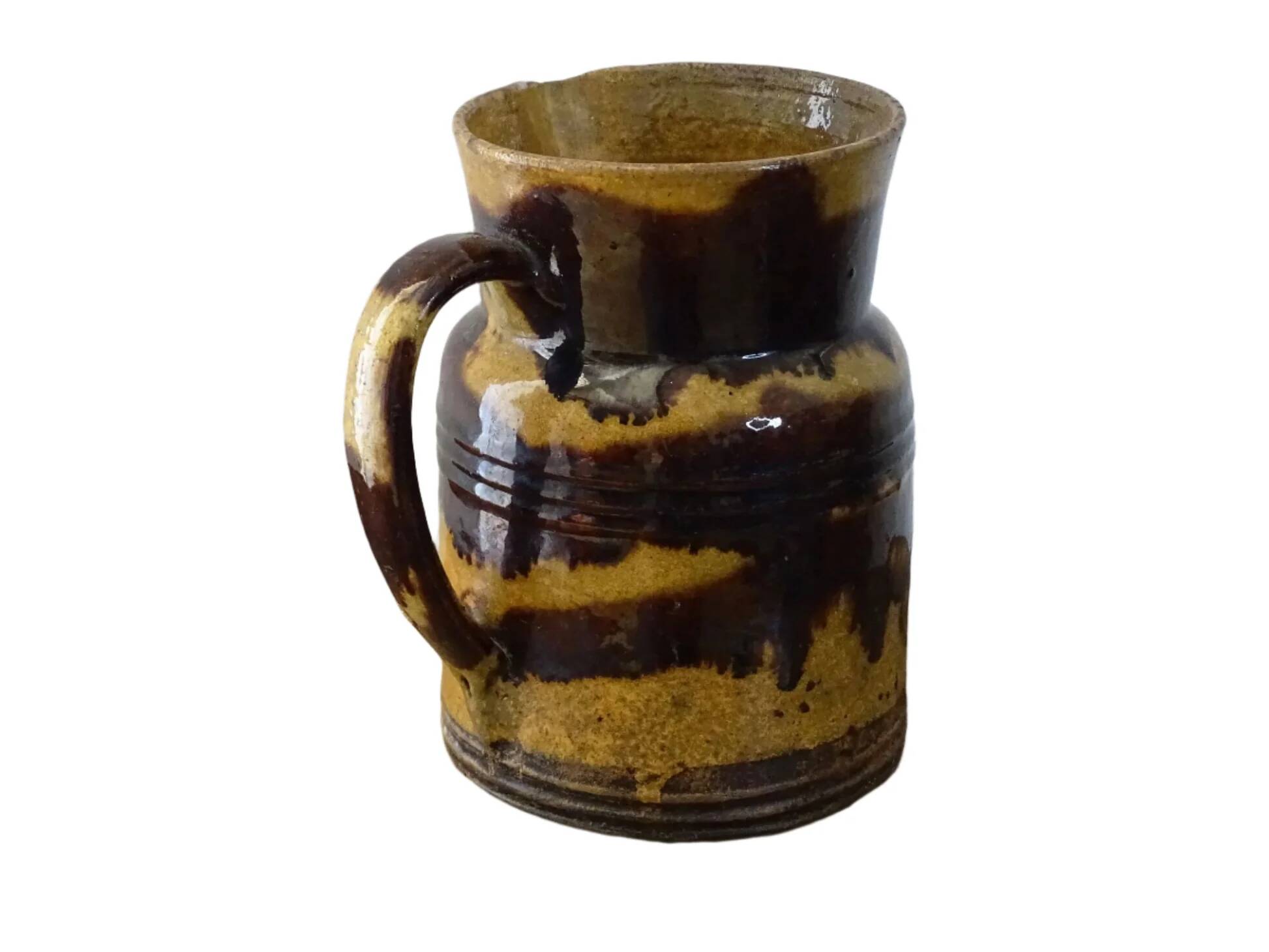 Cruche ancienne en céramique française de Dieulefit, à glace brune