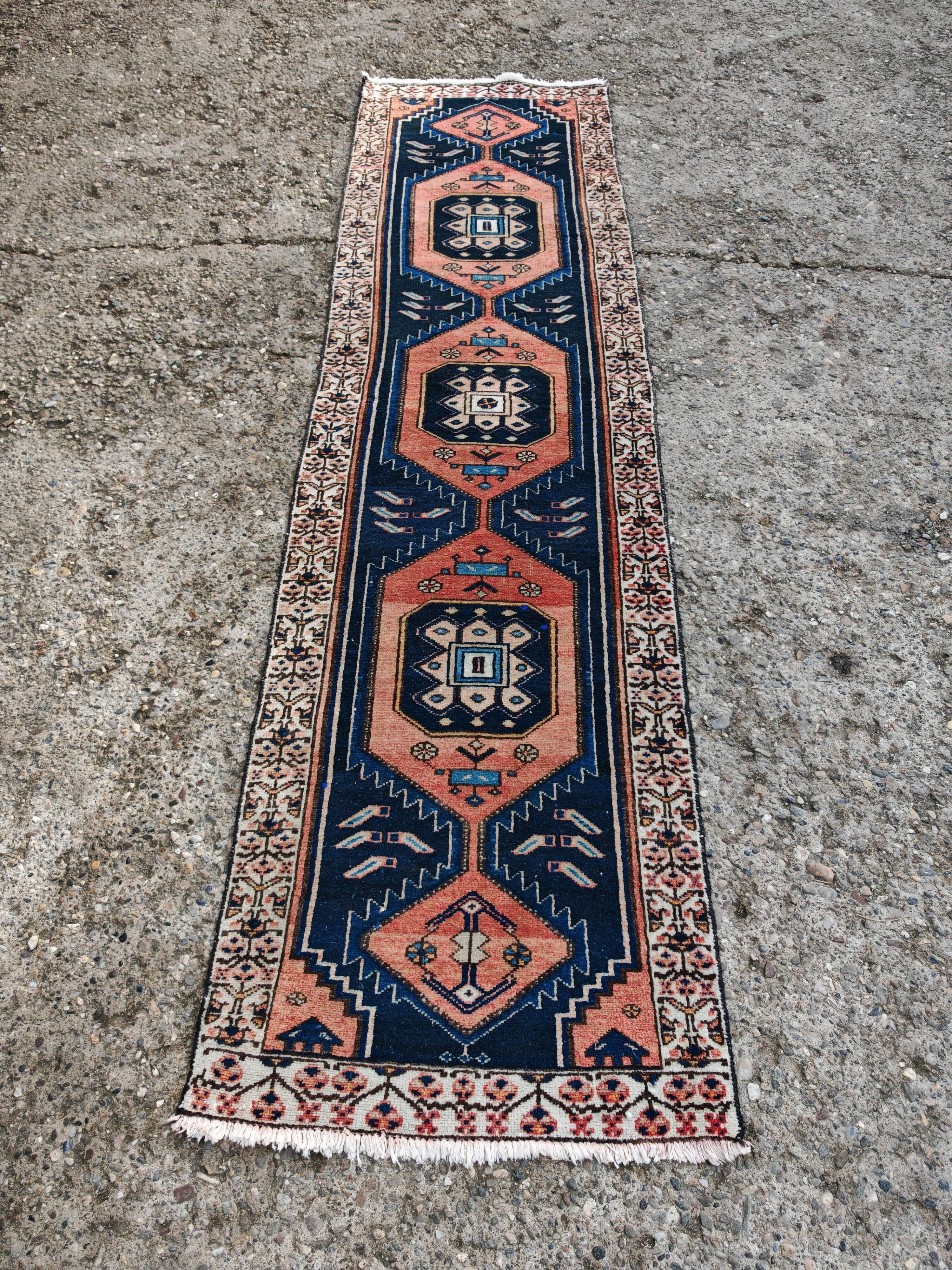 Vintage Anatolian runner rug in wool from the 1950s.