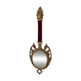 Miroir vintage en métal doré et velours bordeaux
