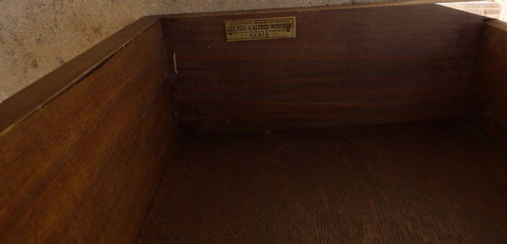 Antique half moon console-chest made by fils d'alfred wimphen in marquetry 2 drawers