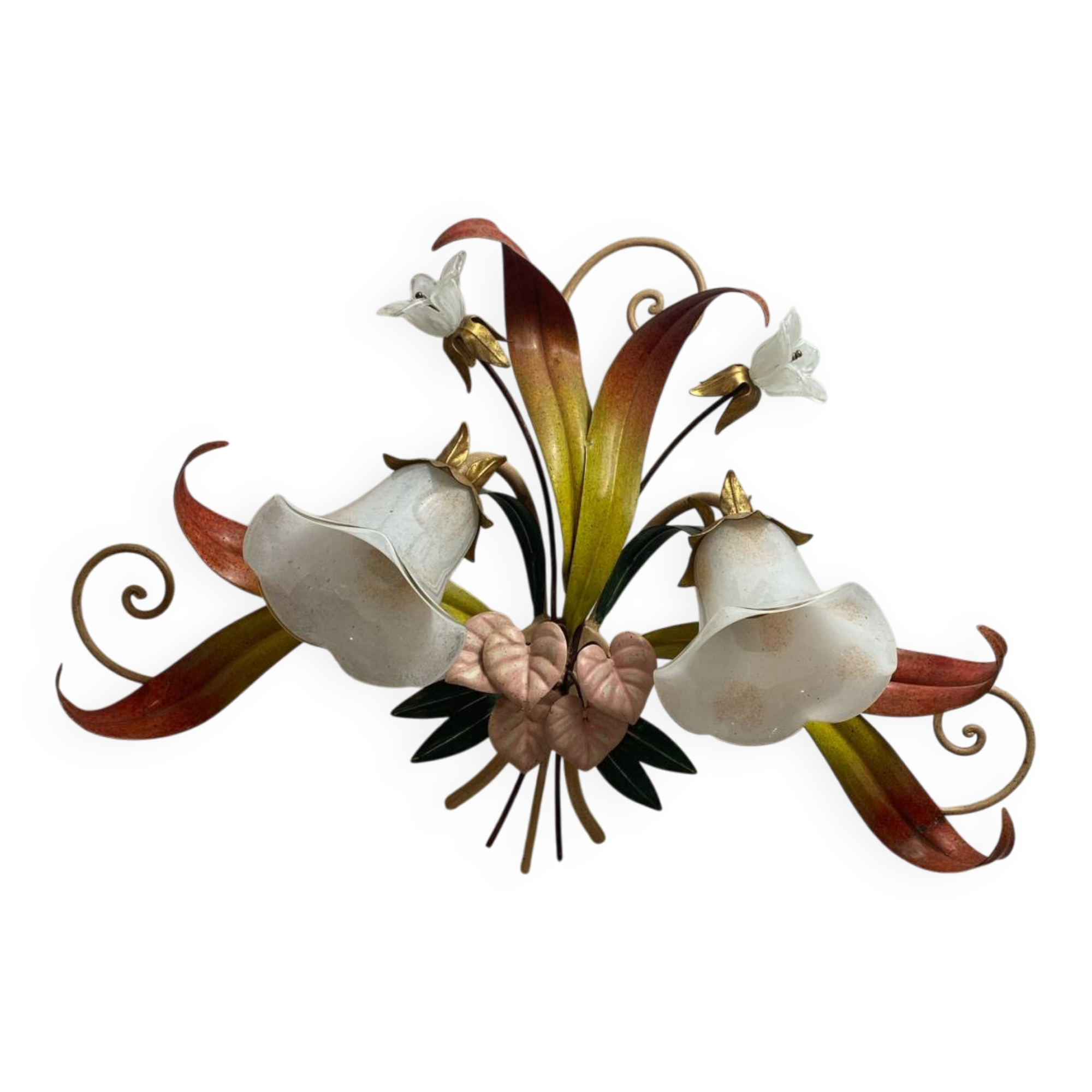 Floral ceiling light in metal and glass, Paterno Franco