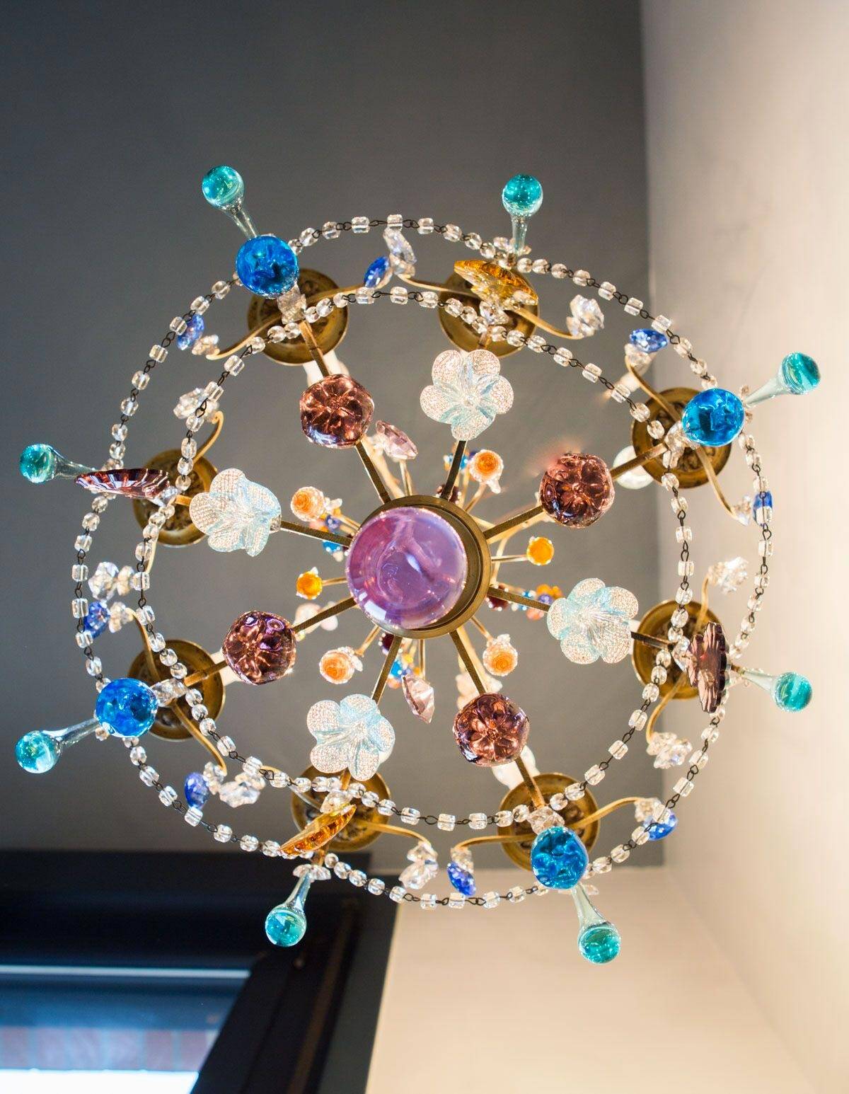 Large chandelier brass fruit crystal color 8 arms