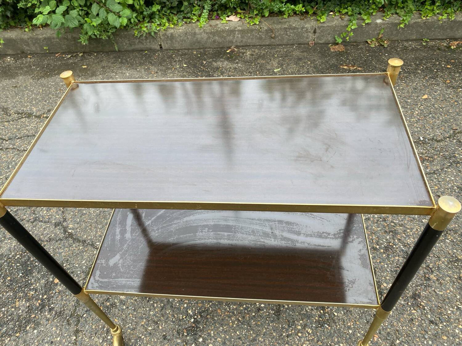 Vintage serving trolley on brass and rosewood wheels