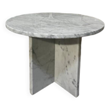 Round coffee table in white Carrara marble with cross base