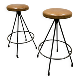 Pair of Industrial Vintage Metal Frame Bar Stools, France 1970s.