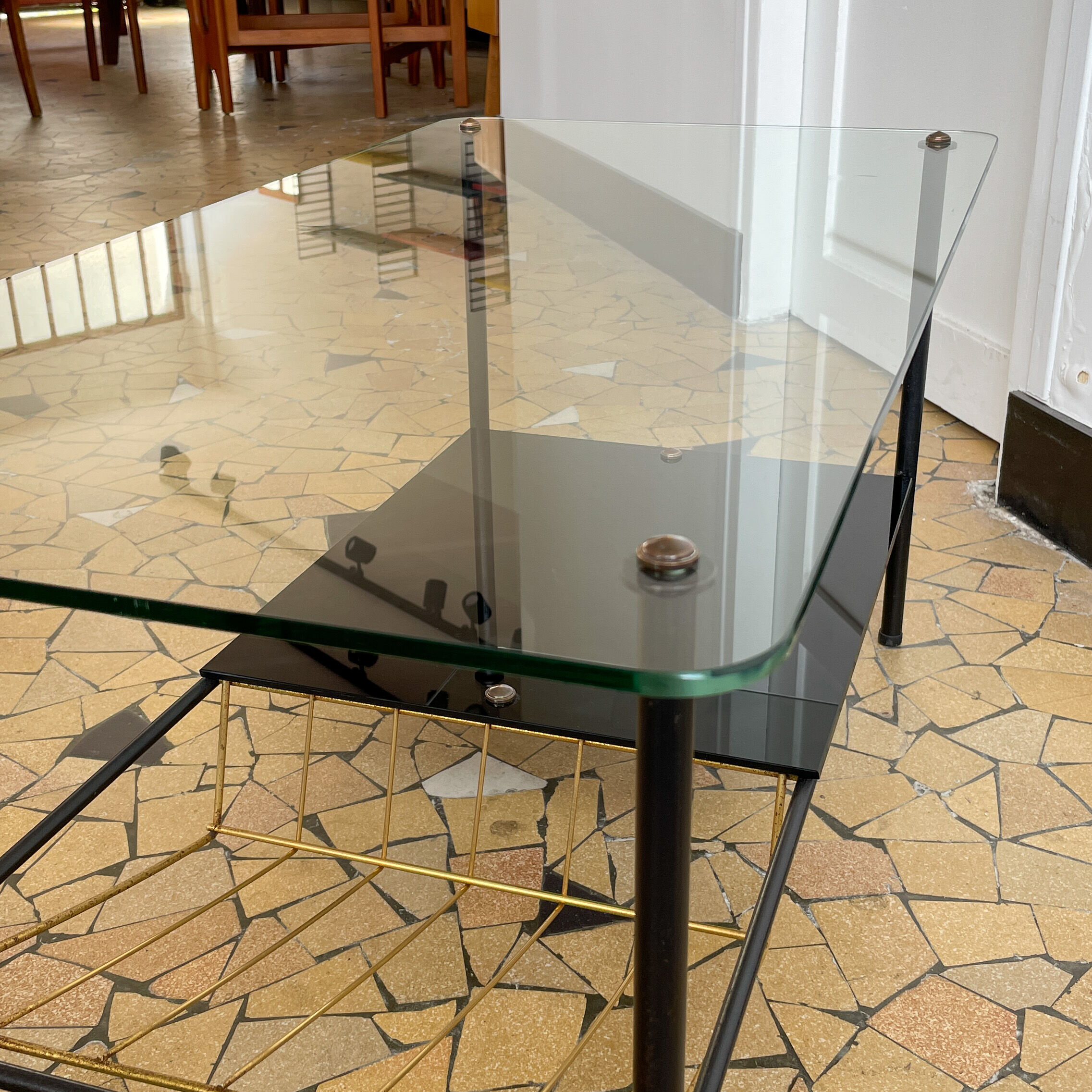 Glass and metal coffee table 1960s