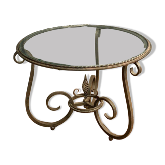 Ironwork pedestal table 1930 Art Deco glass top