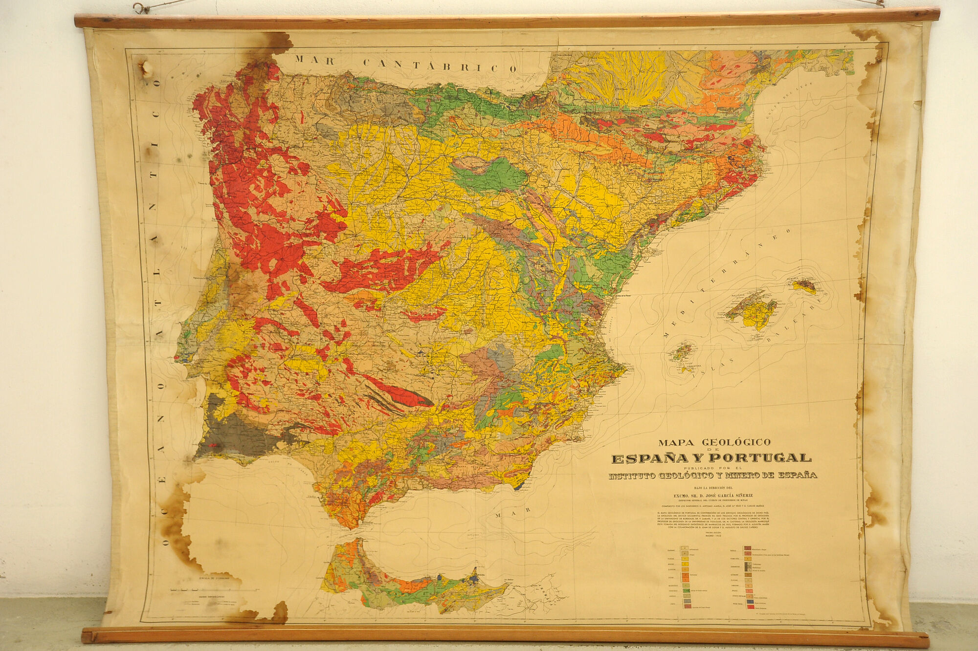 Ancienne carte géologique Espagne et Portugal