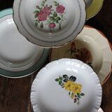 6 mismatched deep plates in floral colours from Digoin, Sarreguemines, Gien.