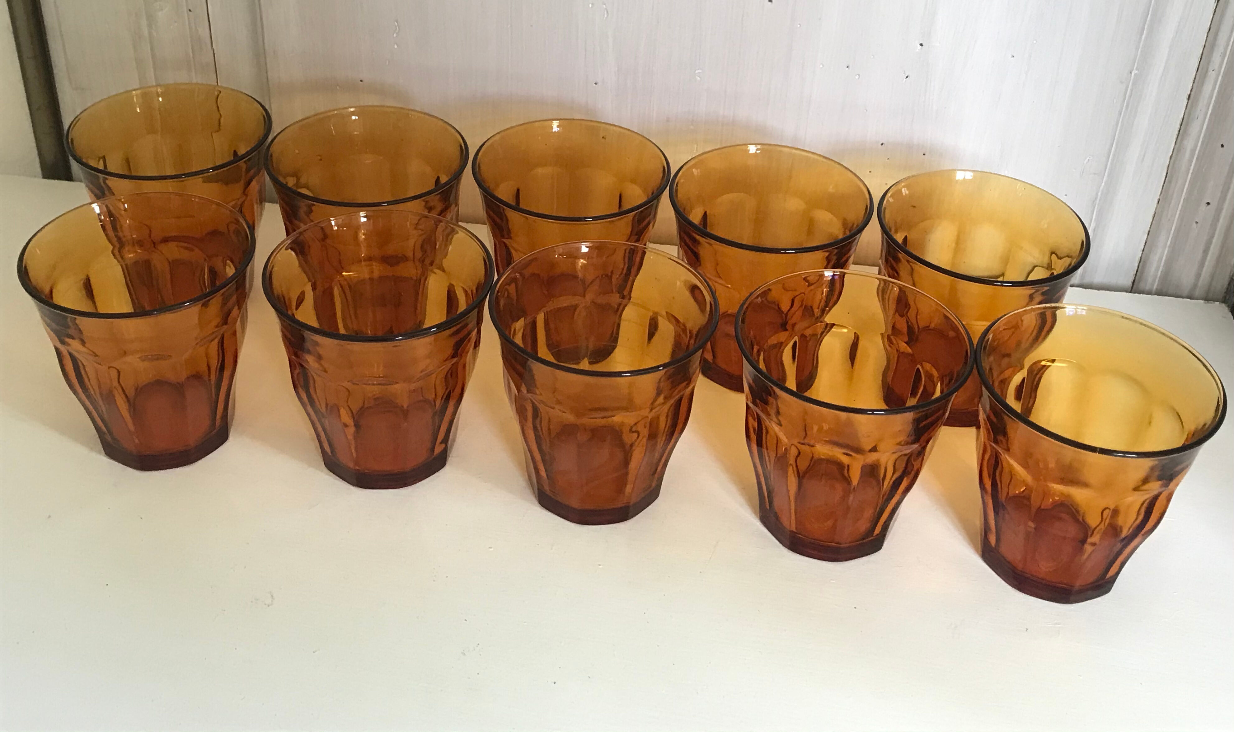 10 vintage Duralex water glasses