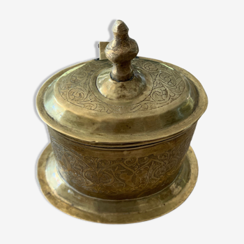 Middle Eastern brass box, old, engraved