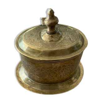 Middle Eastern brass box, old, engraved