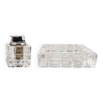 1970s stunning smoking set in crystal by Colle. Made in Italy
