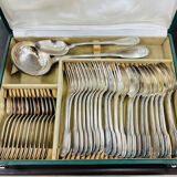 Silver metal housewife comprising 38 christofle pieces, model vendome coquille