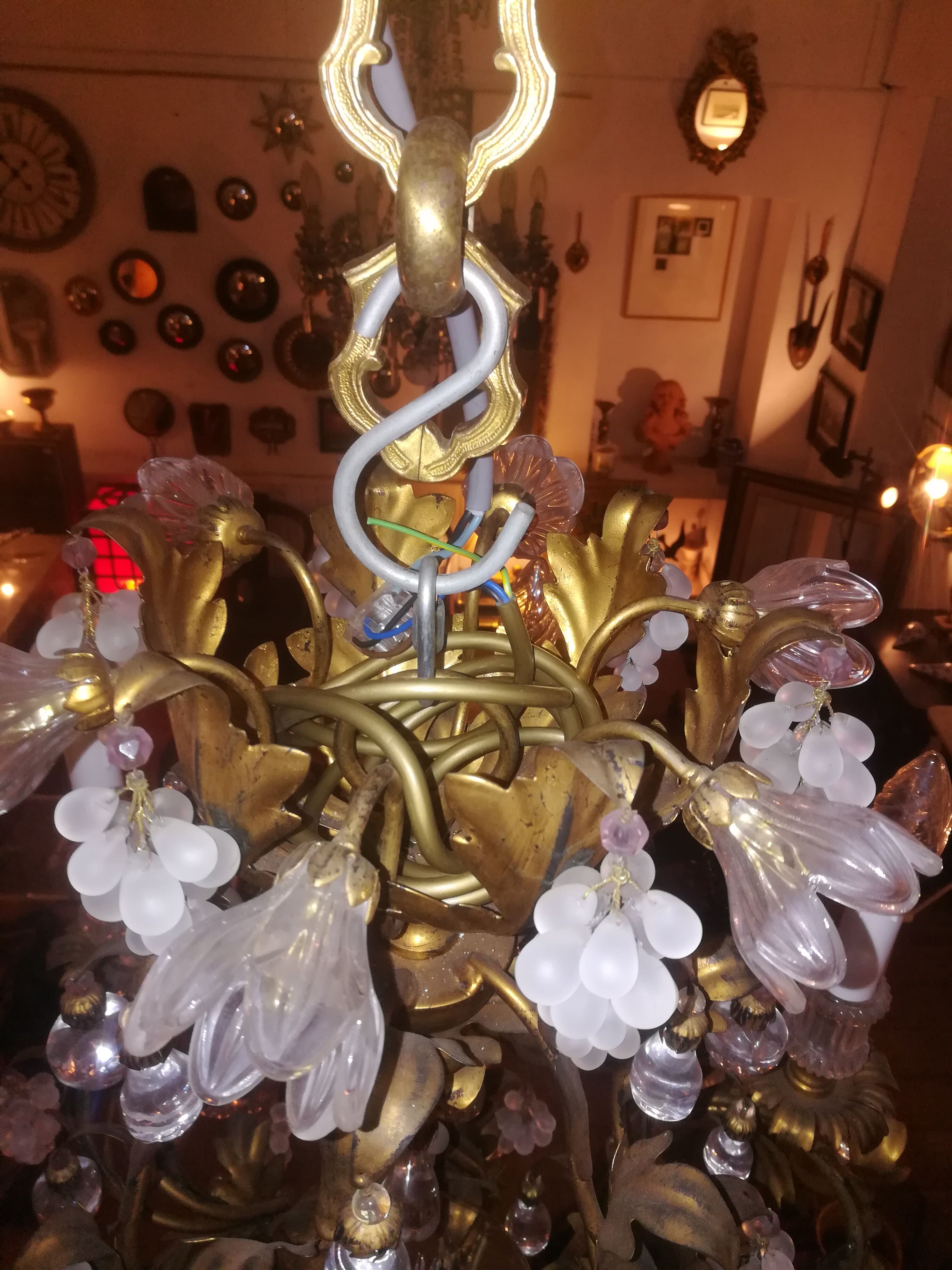Murano fruit chandelier in crystal and gold metal
