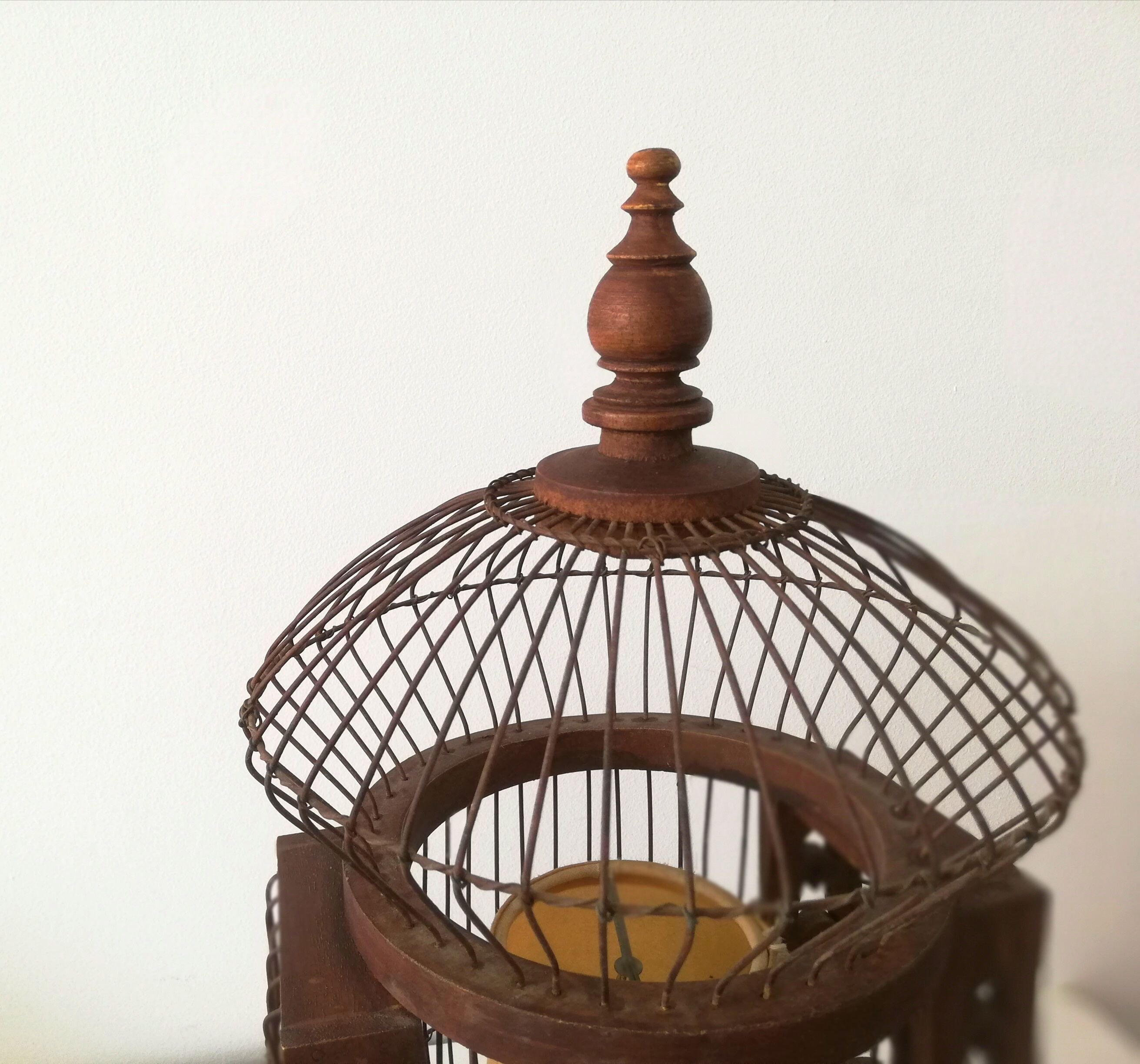 Antique wooden birdcage table lamp light bird home vintage