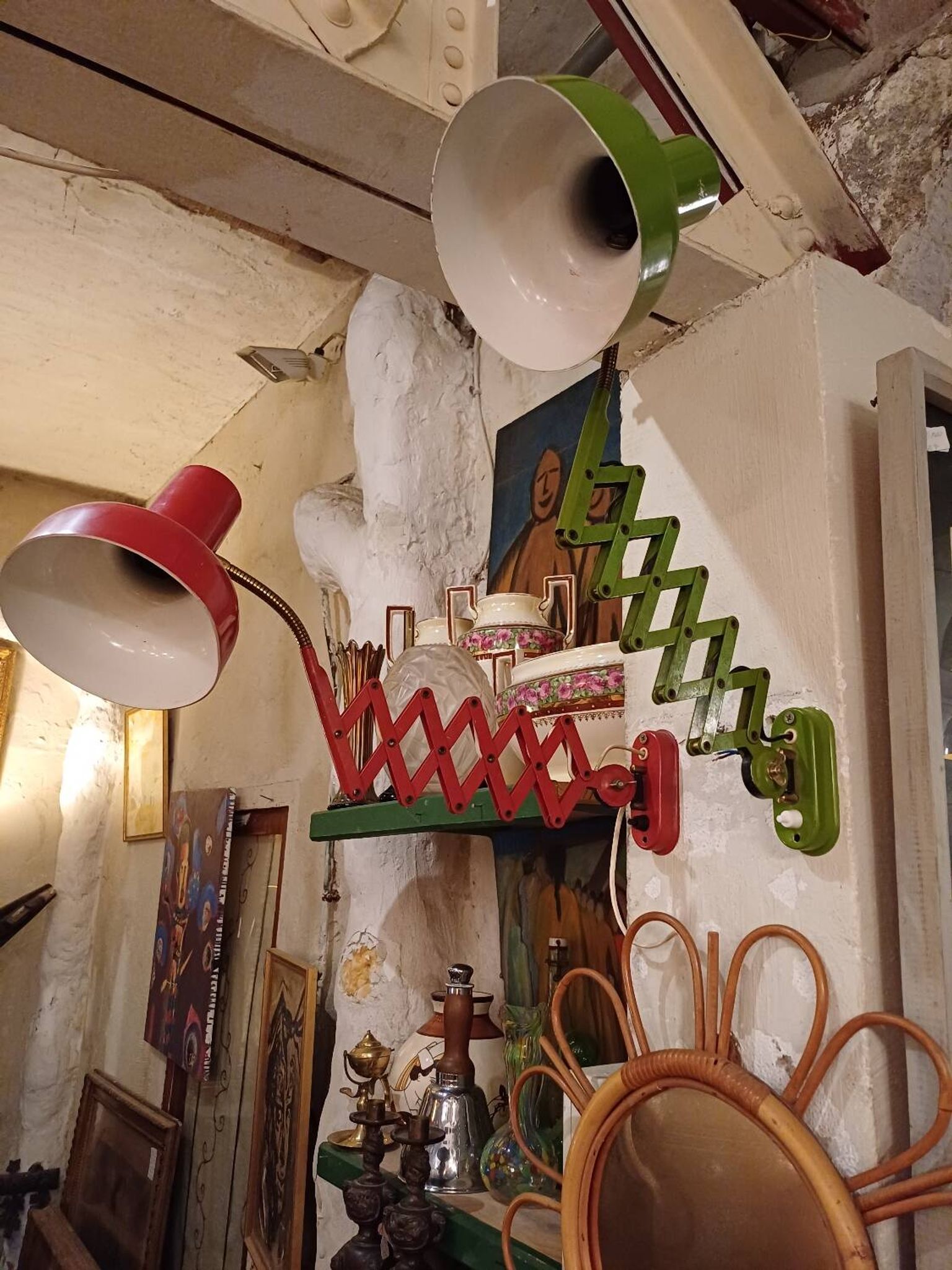 Pair of red and green Hala Zeist wall lights Dutch design 1960