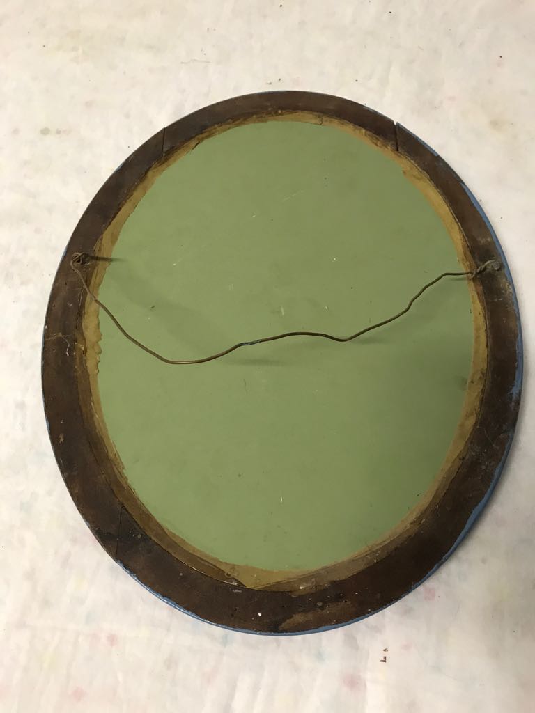 Blue wood oval mirror 30x45cm