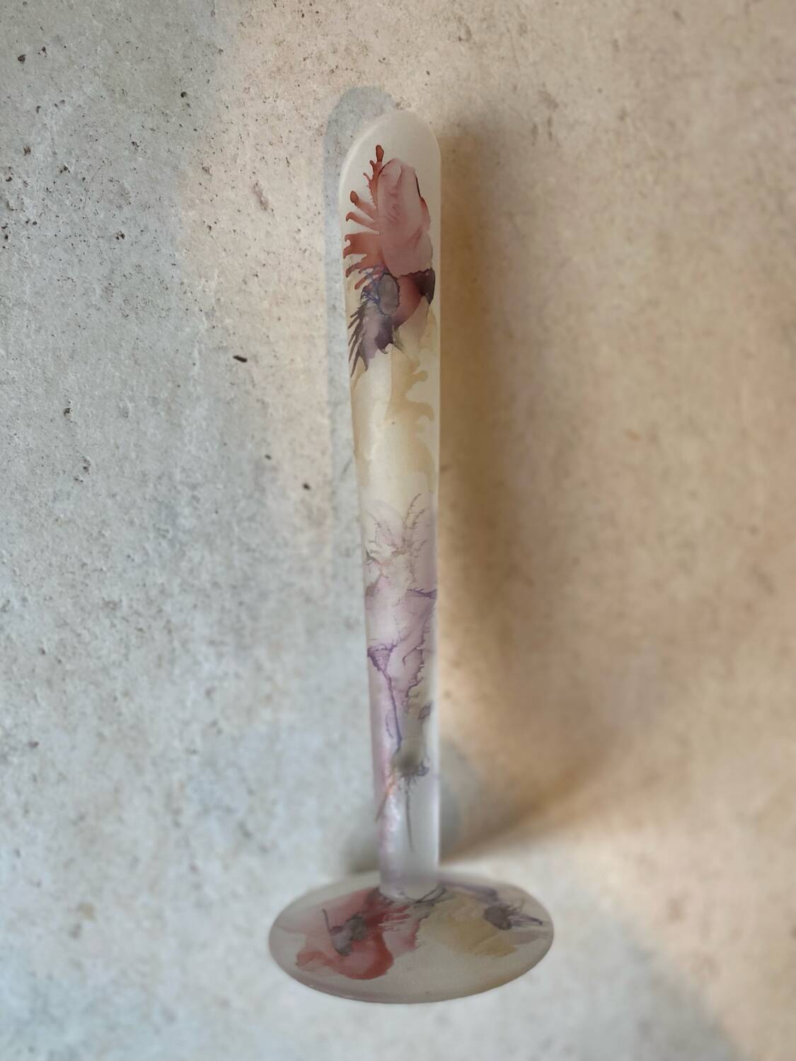 Vintage Frosted Glass Soliflore Vase with Decoration