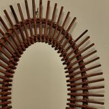 Large oval bamboo rattan sun mirror