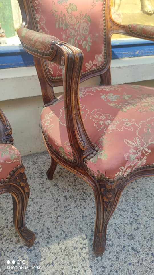 Pair of Louis XV style cabriolet armchairs