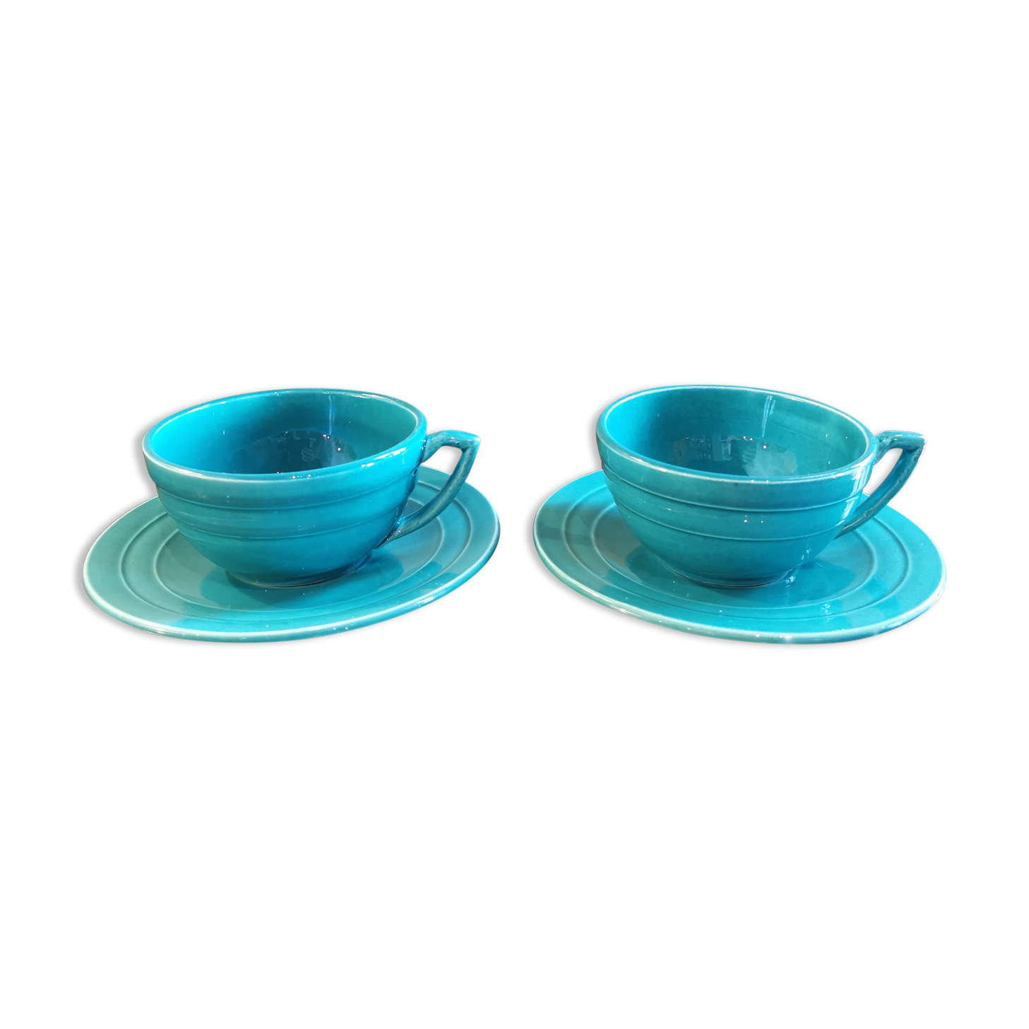 Duo vintage green ceramic breakfast