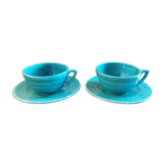 Duo vintage green ceramic breakfast