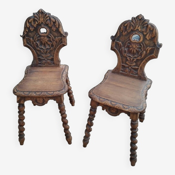 Paire de chaises brutaliste alsaciennes ancienne