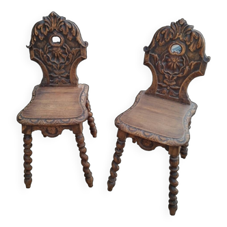 Paire de chaises brutaliste alsaciennes ancienne