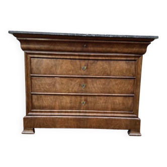 Commode époque Louis Philippe en acajou clair et marbre gris