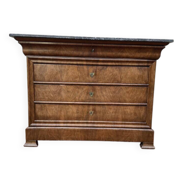 Commode époque Louis Philippe en acajou clair et marbre gris