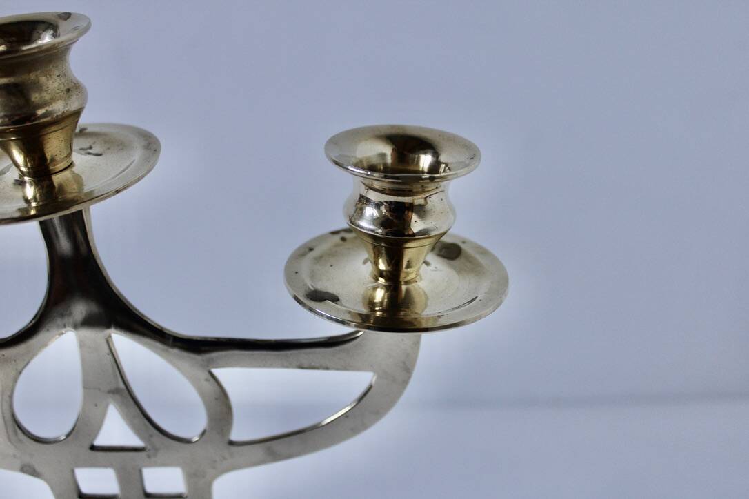 Pair of old brass candlesticks Denmark 1930 Art-Deco
