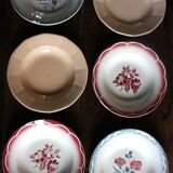 6 mismatched deep plates pairs Digoin Sarreguemines red blue pink