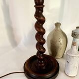 Turned wooden lamp base, fabric cable
