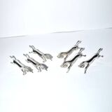 Set of 6 animal-shaped knife rests, modernist horse design in silver-plated metal, equestrian.