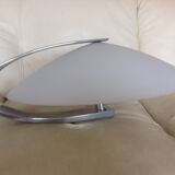 Circular frosted glass wall lamp and aluminum headband by Vetri Murano, vintage 70s-80s