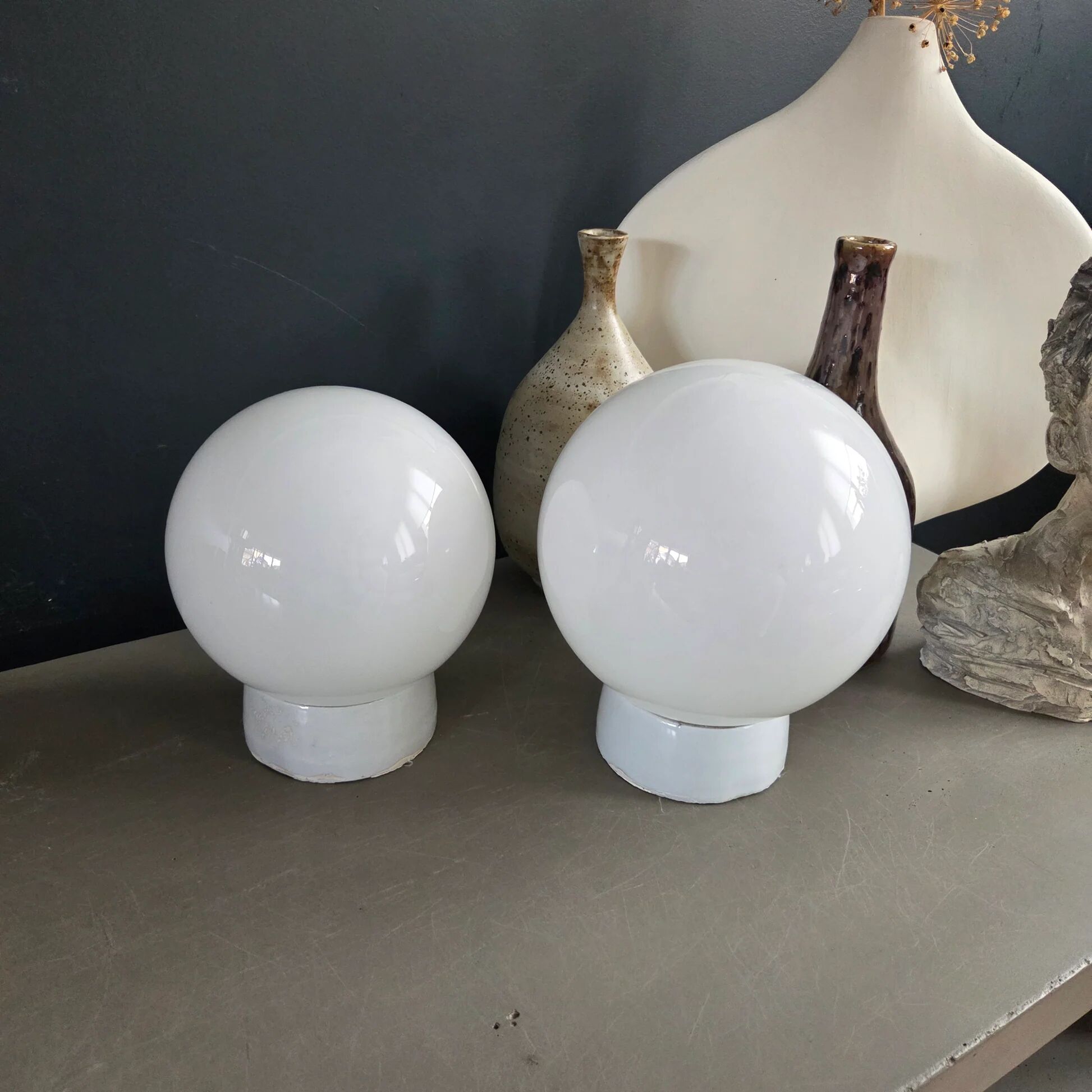 Pair of wall lights / ceiling lights with ceramic bases.