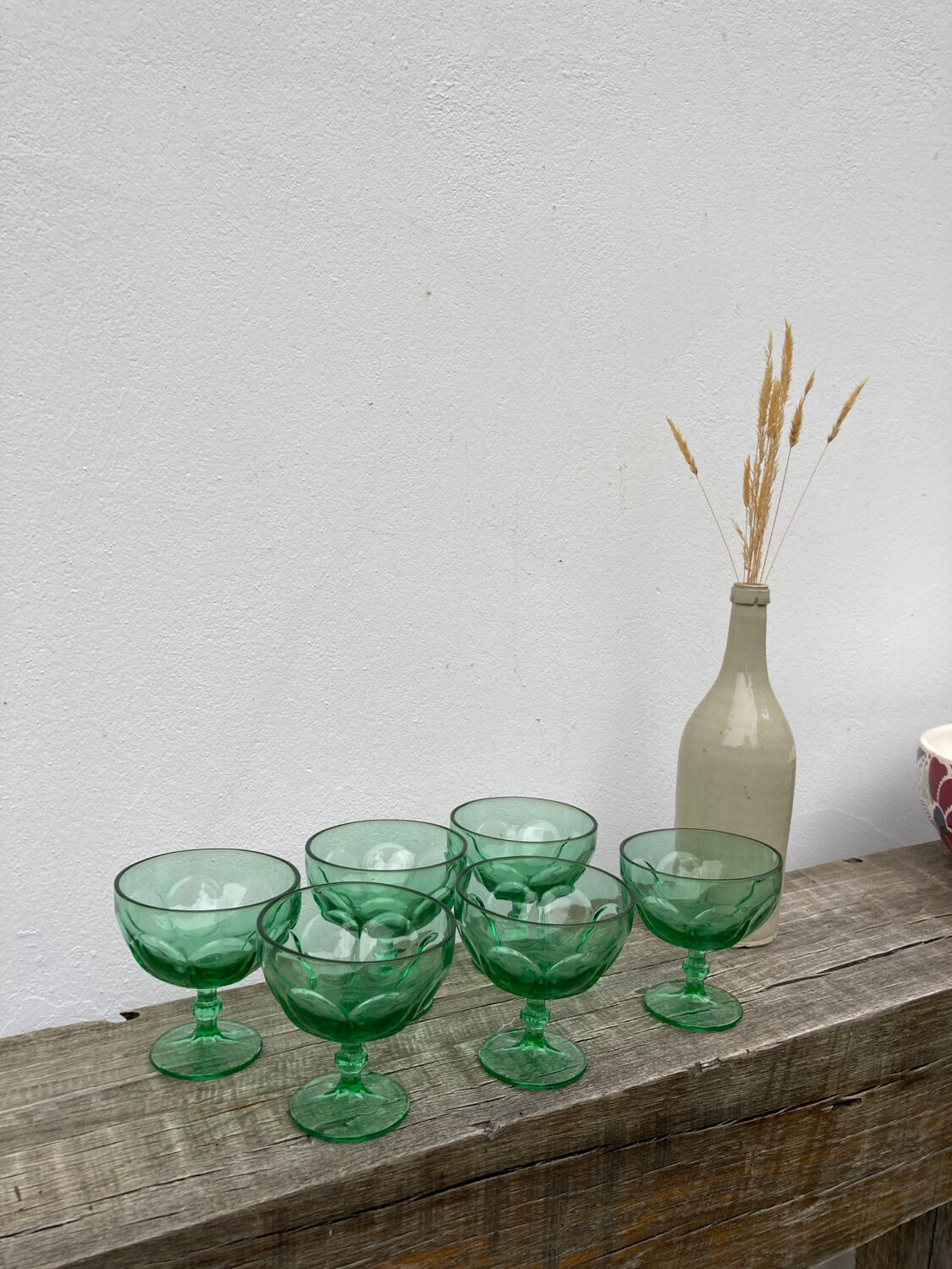 6 ice cups or stemware in vintage green glass