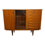 High sideboard, display cabinet and secretary, Scandinavian in teak, France around 1960.