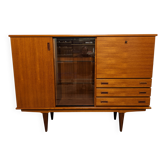 High sideboard, display cabinet and secretary, Scandinavian in teak, France around 1960.