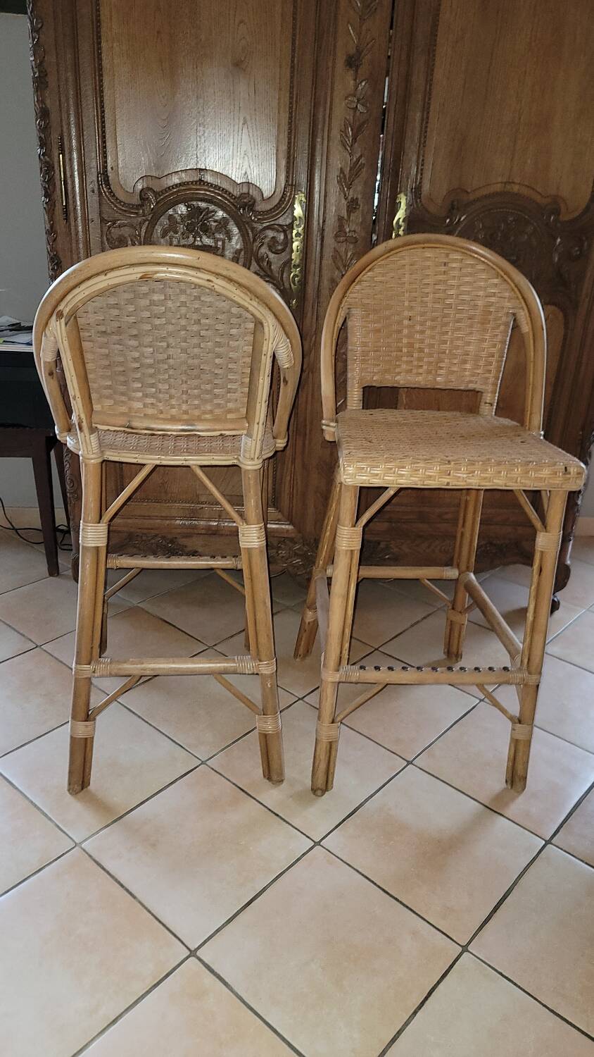Tabourets de bar rotin vintage