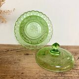 Green glass butter dish