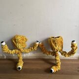 Paire d'appliques en velours jaune vintage années 70 modulables
