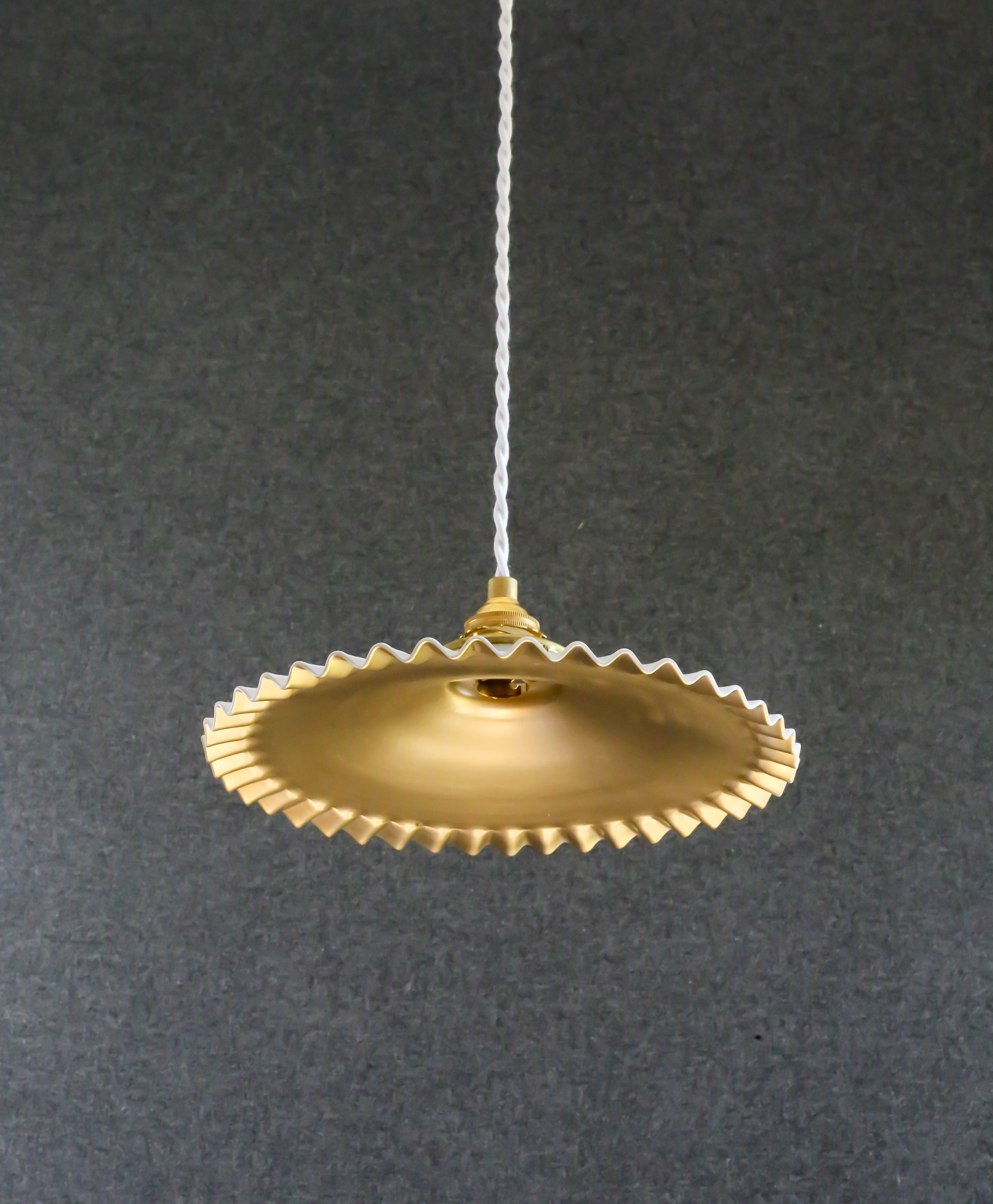 Old opaline pendant lamp painted white and gold - new cable and socket