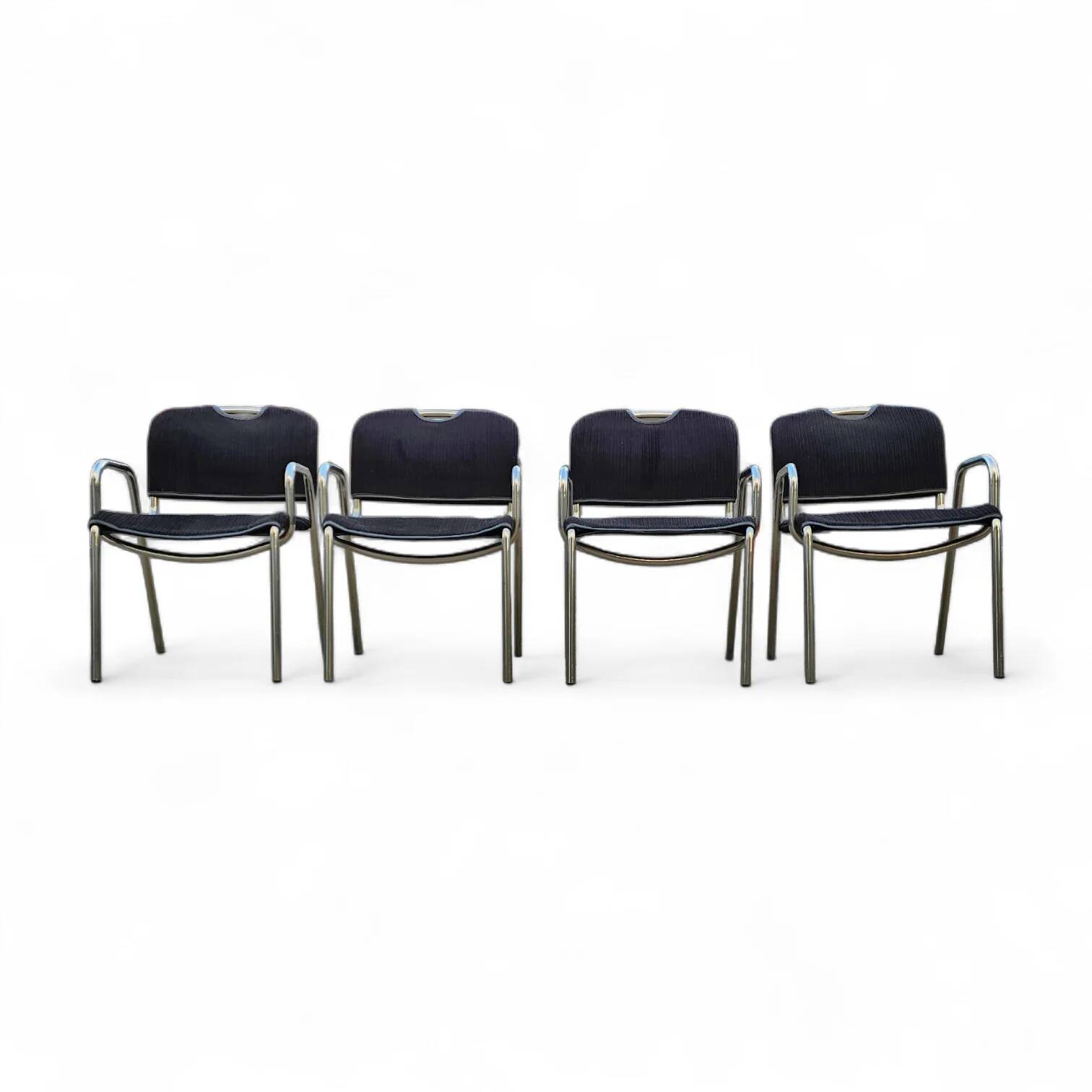 4 chaises de salle à manger en tissu noir Castiglietta par Castiglioni pour Zanotta / Italie années 1960