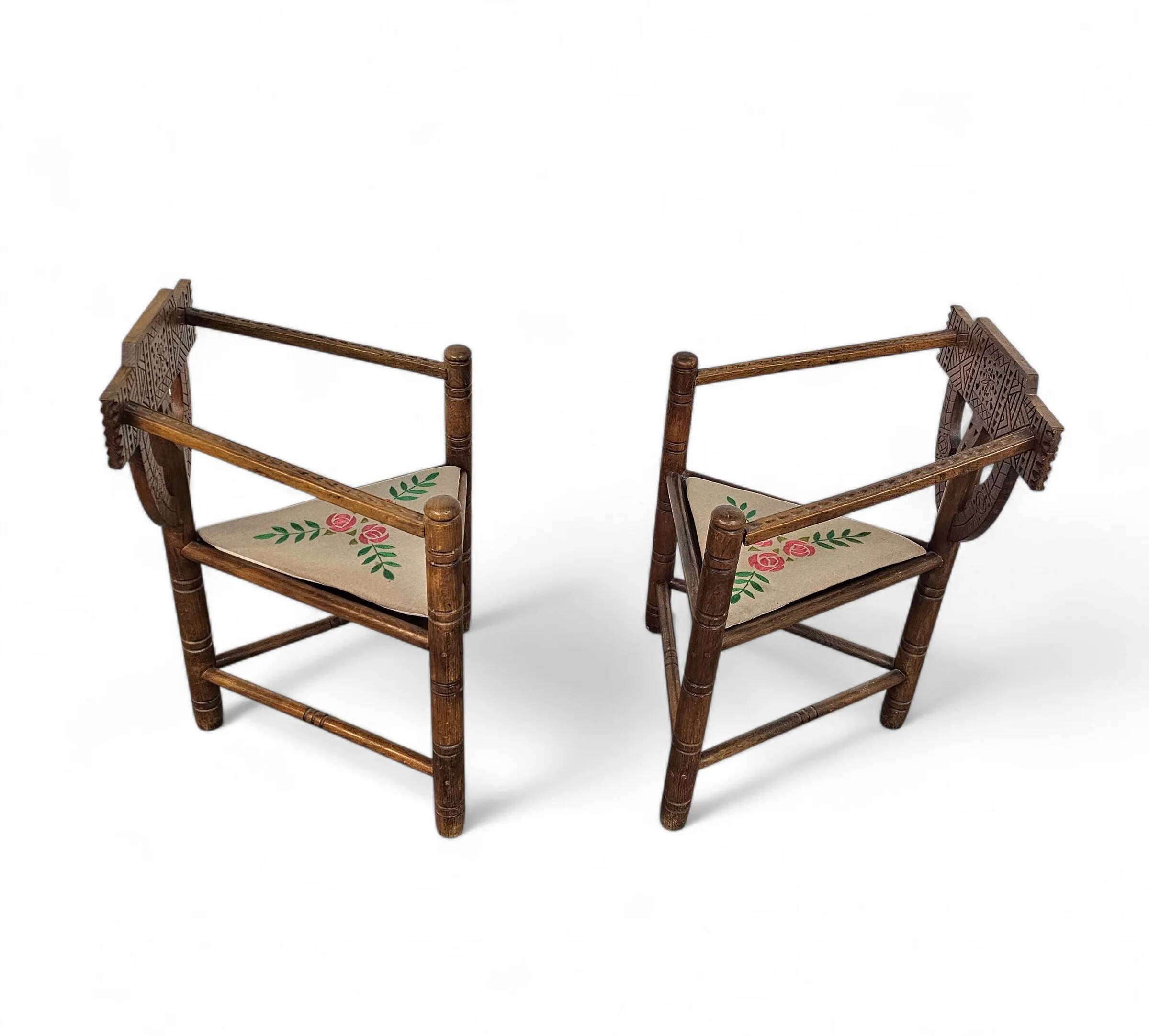 Carved Swedish monk chairs, style attributed to Bernhard Hoettger, made in Sweden, 1940s