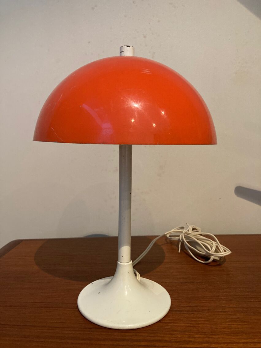 lampe de table forme champignon en opaline orange vintage années 1960