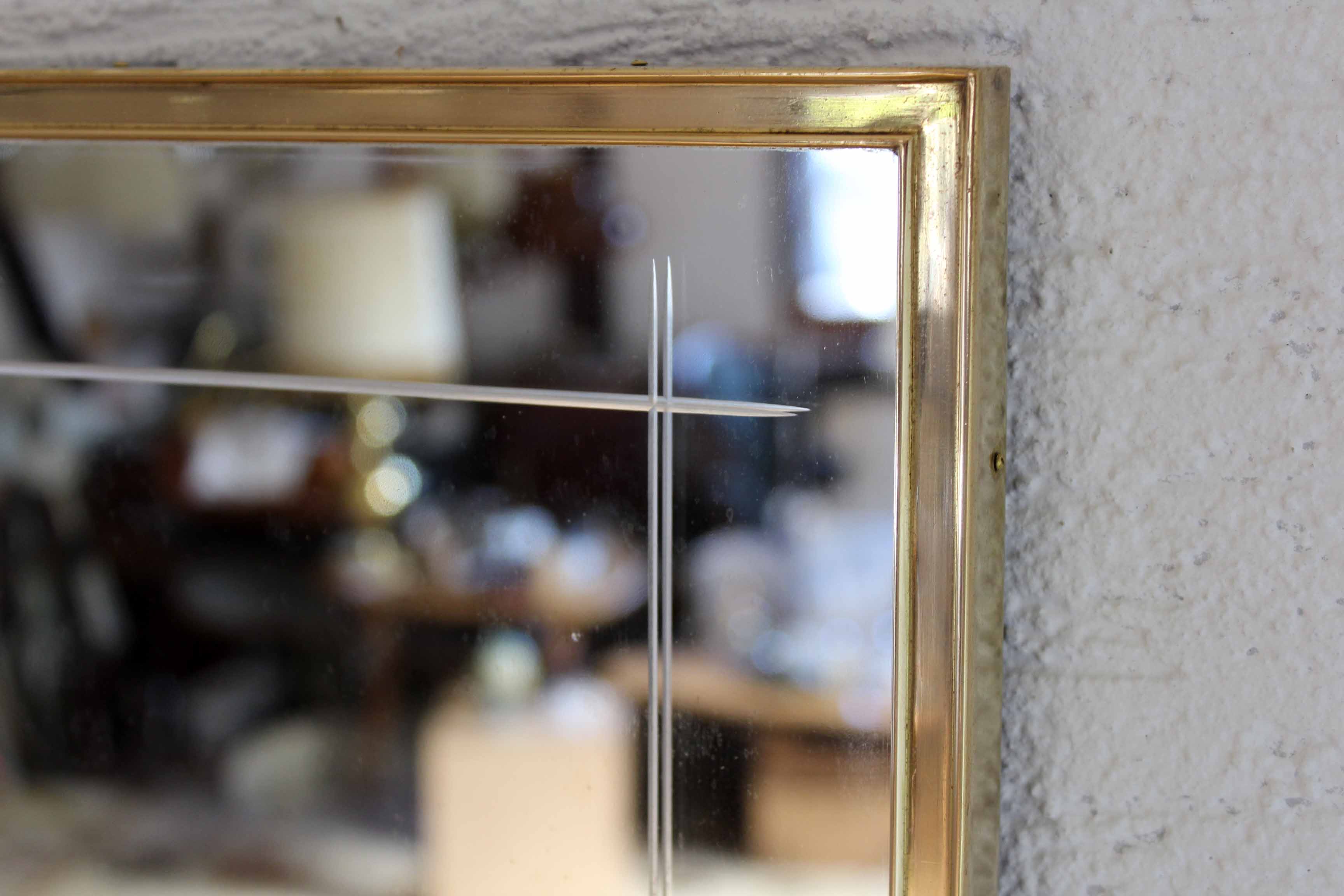 Vintage mirror engraved brass frame - 80x40cm