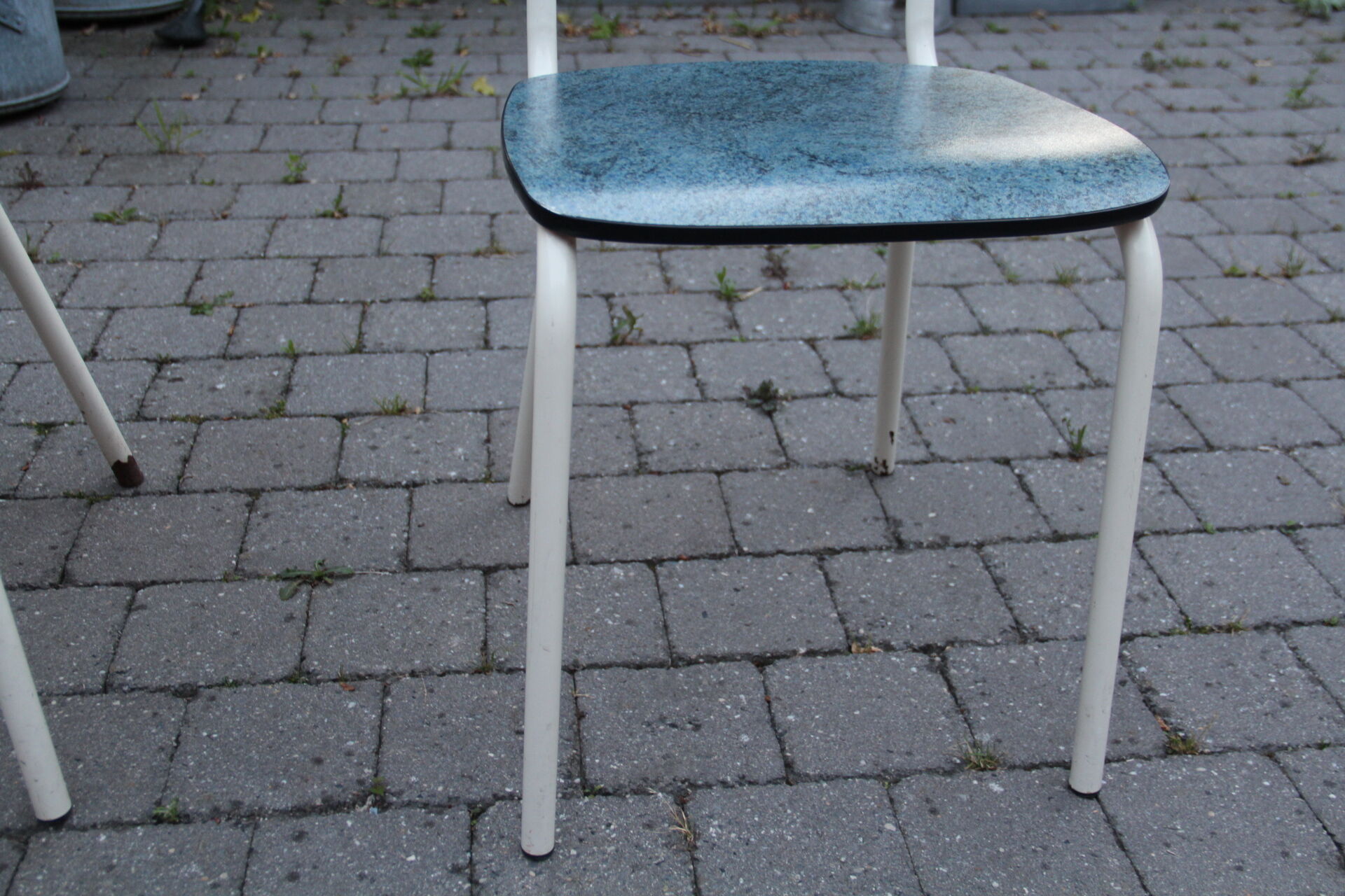 2 blue Formica cjaises, circa 1950