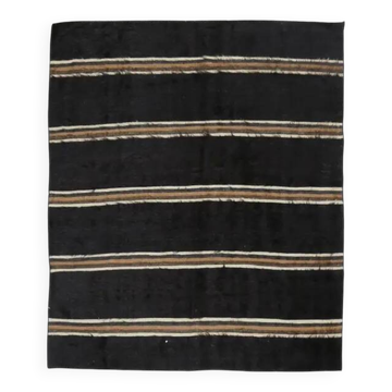Vintage Turkish Hand-Knotted Wool Cotton Brown Kilim Area Rug 123x150